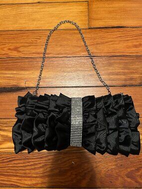 Expressions NYC ruffle black rhinestone evening formal purse/clutch NWT